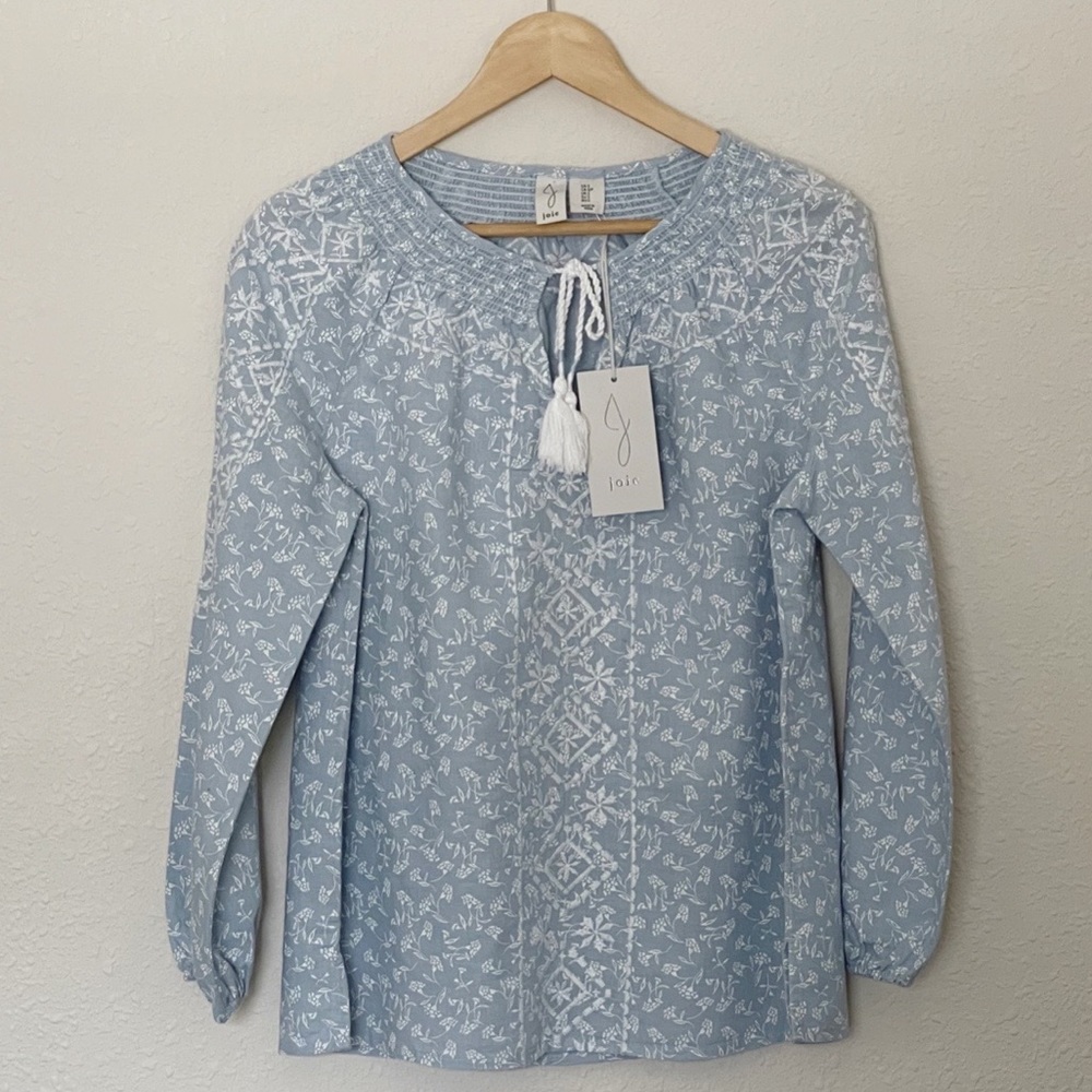 JOIE Embroidered Tunic Blouse Blue